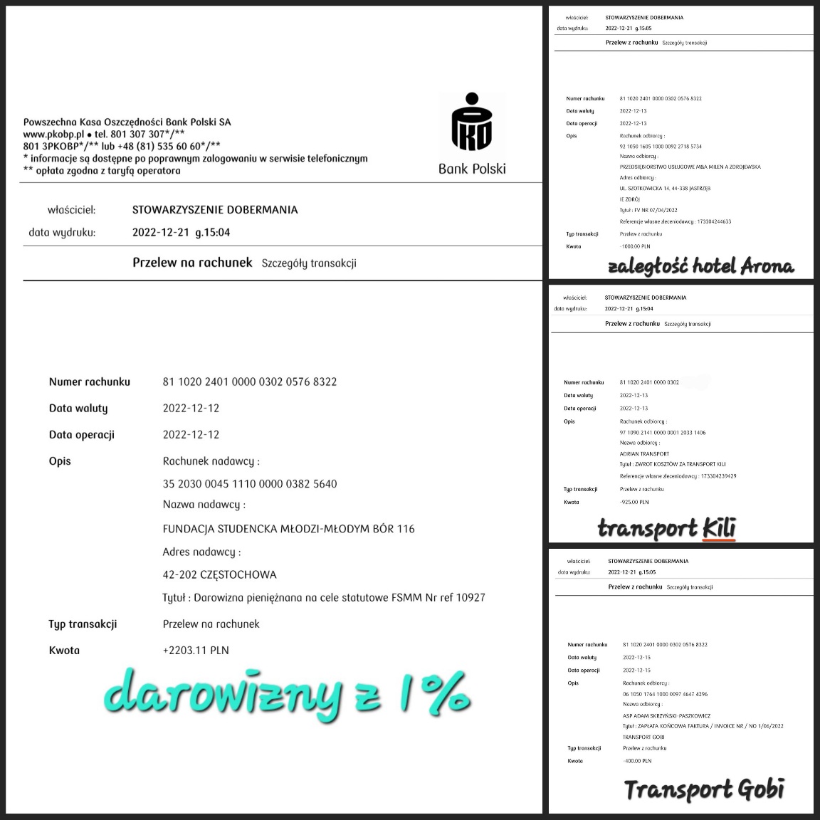 Dobermania - Rozliczenie darowizn z 1% podatku 